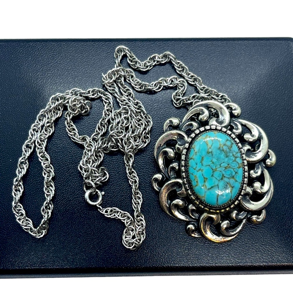 Vintage Danecraft Sterling Silver Oval Swirl Necklace
Pendant Brooch turquoise